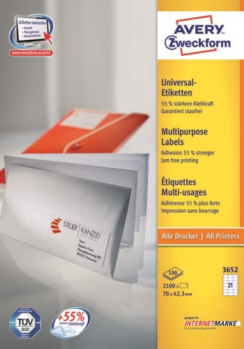 Avery 3652Z samoprzylepne etykiety Prostokąt Biały 2100 szt. - 2583720
