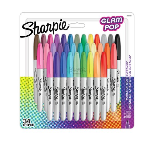 Sharpie 2198891 marker 34 szt. Końcówka cienka Czarny, Zielony, Pomarańczowy, Różowy, Fioletowy, Czerwony, Żółty - 2364918