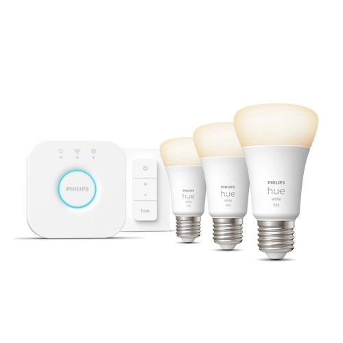 Philips Hue W Starter Kit 9,5W A60 E27 3szt, mostek, przełącznik Philips Hue Hue W Starter Kit 9,5W A60 E27, 3szt., mostek, przełącznik E27 9,5 W Ciepły Biały 2700K Bluetooth i Zigbee - 1889968