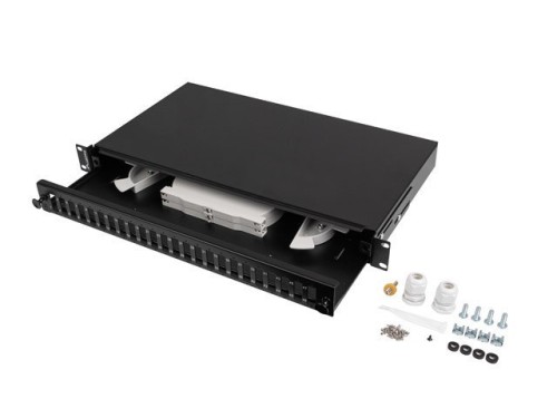 Przełącznica światłowodowa LANBERG 24xSC Duplex / 24xLC Quad Rack 19" 1U czarna + akcesoria - 2312856