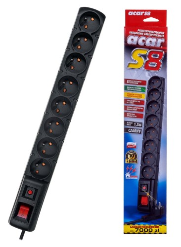 Listwa zasilająca Acar S8 (1,5m ; czarny) - 1049755