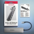 AXAGON HMC-7HX2 Hub USB, 2x USB-A, 1x USB-C, 2x HDMI 2.0, 1x RJ45, 100 W PD – srebrny - 2517196