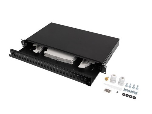 Przełącznica światłowodowa Lanberg 24xSC Simplex / 24xLC Duplex RACK 19" 1U Czarna + akcesoria - 2588263