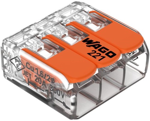 Szybkozłączka uniwersalna LINKA/DRUT 3x 0,2-4mm2 WAGO 221-413 (Paczka 50szt.) - 2608281