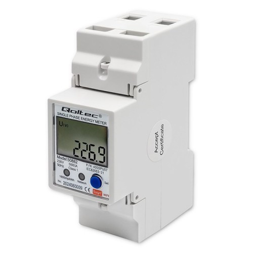 Qoltec 50882 Jednofazowy elektroniczny licznik | miernik zużycia energii na szynę DIN | Wi-Fi | TUYA | 230V | LCD - 2612940