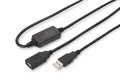 Kabel DIGITUS DA-73101 (USB M - USB F; 15m; kolor czarny) - 1208727