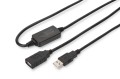 Kabel DIGITUS DA-73101 (USB M - USB F; 15m; kolor czarny) - 1124986