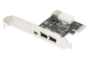 Kontroler Firewire (400) DIGITUS PCI Express, 3xZew. IEEE1394a 6pin + Mini, Low Profile