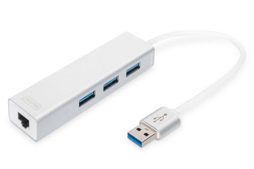 HUB 3-portowy USB 3.0 SuperSpeed z LANGigabit LAN adapter, aluminium - 1922641