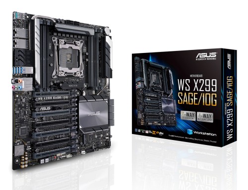 ASUS WS X299 SAGE/10G, 1x 066, Intel X299,  8x DIMM DDR4 4200(O.C.)/2933 Non-ECC, 7 x PCIe 3.0, 2x M.2, 8x SATA, 1x U.2, Intel Rapid Storage Technology Raid 0;1;5;10, 2x10Gb Intel X550-AT2, Realtek AL - 1209805