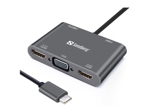 Sandberg USB-C Dock 2xHDMI+1xVGA+USB+PD - 2594205