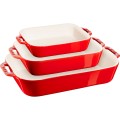 Zestaw 3 prostokątnych półmisków ceramicznych STAUB 40508-171-0 - czerwony - 2620153