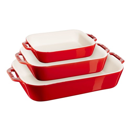 Zestaw 3 prostokątnych półmisków ceramicznych STAUB 40508-171-0 - czerwony - 2620153