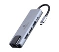 GEMBIRD A-CM-COMBO5-04 MULTI ADAPTER USB TYP-C 5W1 (HUB + HDMI + PD + CZYTNIK KART + LAN) SREBRNY - 1958954