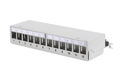 Panel krosowy modularny desktop 12x keystone, ekranowany, szary, prowadnica kabli, pola opisowe - 1930800