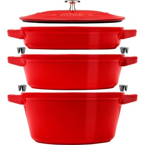 Zestaw 3 naczyń żeliwnych z pokrywką STAUB 40508-387-0 - czerwony 24 cm