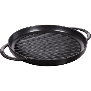 Okrągła patelnia żeliwna grillowa STAUB z dwoma uchwytami 40511-521-0 - czarna 30 cm, Czarny