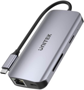 UNITEK AKTYWNY HUB USB-C 2X HDMI, CZYTNIK SD, 4K, RJ-45, PD 100W, 5 GBPS
