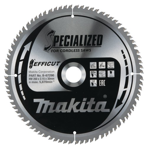 T.C.T. tarcza Makita B-67240 260X2.15X30mm 10° T80 EFFICUT - 2592216