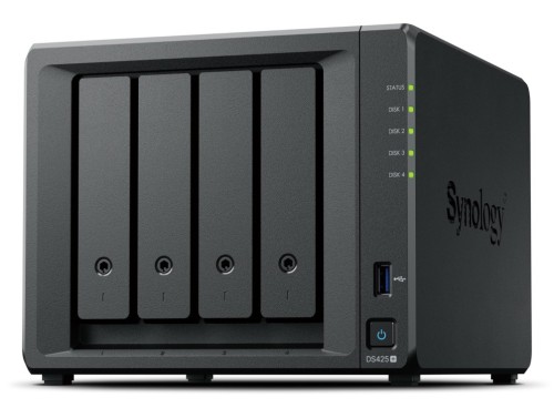 NAS Synology DS425+, Tower, 4x (3.5" SATA HDD/ 2.5" SATA SSD), 2 x M.2, Intel Celeron J4125, 2 GB DDR4 non-ECC (max.6GB), 1x 1GbE RJ-45; 1x 2.5GbE RJ-45, 2x USB 3.2.1 - 2642458