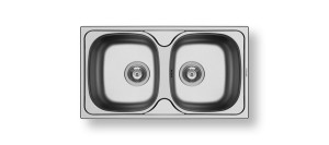 Pyramis E78 2B 100138801 (78 x 43,5 cm) Zlewozmywak stalowy gładki polerowany, 2 komory, srebrny