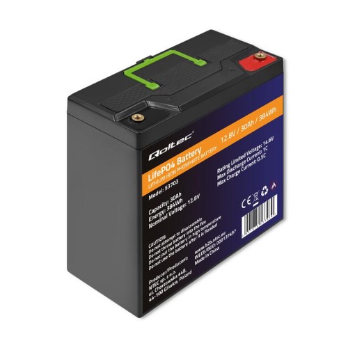 Akumulator LiFePO4 Qoltec Litowo-Żelazowo-Fosforanowy | 12.8V | 30Ah | 384Wh | BMS - 1635000