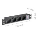 Qoltec Aluminiowa Listwa zasilająca  PDU do  RACK 10'' | 1U | 16A |  4xSCHUKO | 1.8m - 2041158