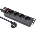 Qoltec Aluminiowa Listwa zasilająca  PDU do  RACK 10'' | 1U | 16A |  4xSCHUKO | 1.8m - 2041160