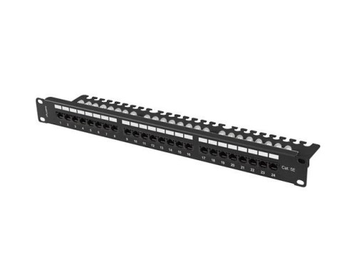 Patch panel Lanberg 24 port 1U 19" kat.5e UTP z organizerem kablowym czarny - 2532967