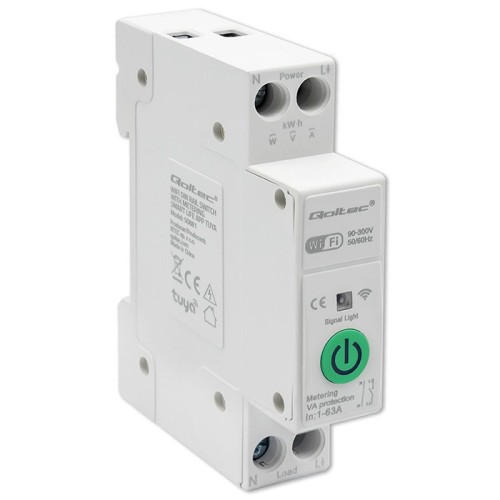 Qoltec Przekaźnik 63A na szynę DIN z licznikiem energii elektrycznej | TUYA | Wi-Fi | SMART LIFE - 2661969