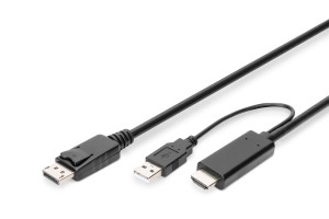 Kabel adapter DIGITUS HDMI 4K 30Hz zasilanie USB A na DisplayPort 2m