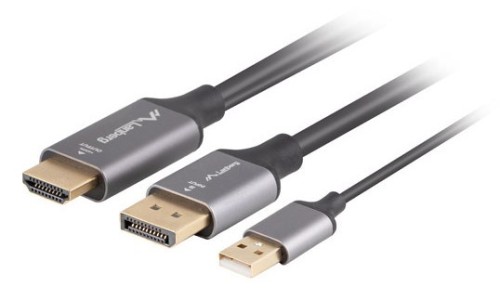 Lanberg CA-HDDP-20CU-0018-BK adapter kablowy 1,8 m DisplayPort HDMI + USB Czarny, Srebrny - 2664964