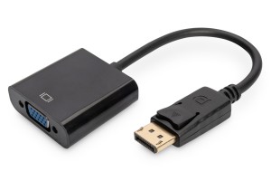 Kabel adapter DIGITUS DisplayPort z zatrzaskiem 1080p 60Hz FHD Typ DP/DSUB15 M/Ż czarny 0.15m