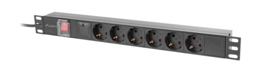 Lanberg PDU-06F-0200-BK rozdzielacz zasilania PDU 6 x gniazdo sieciowe 1U Czarny - 2666897