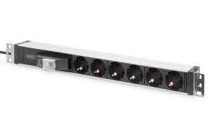 Listwa zasilająca DIGITUS PDU 19" RACK 6xSchuko kabel 2m 1xSchuko 16A wł./wył. nadmiarowo-prądowy alu.
