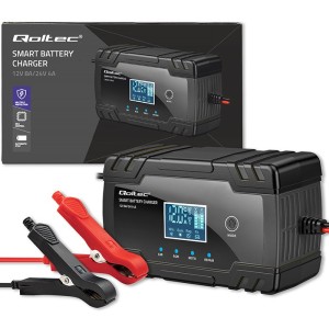 Ładowarka inteligentna Qoltec mikroprocesorowa 12V 8A | 24V 4A | Prostownik z funkcją naprawy do akumulatora AGM GEL | LCD