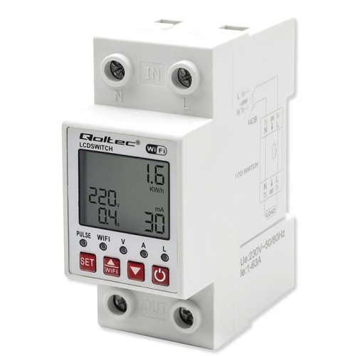 Przekaźnik Qoltec 63A na szynę DIN z licznikiem energii elektyrcznej | Timer | TUYA | Wi-Fi | LED - 2661970