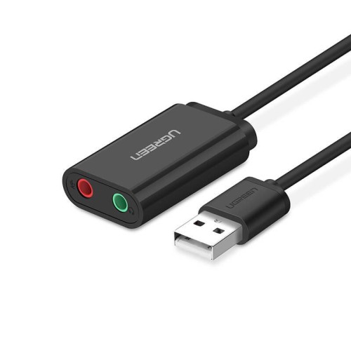 Ugreen zewnętrzna karta dźwiękowa adapter USB -3,5 mm mini jack 15cm (czarny) - 2679259