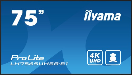 iiyama LH7575UHS-B1AG signage display Płaski panel Digital Signage 190,5 cm (75") LCD Wi-Fi 500 cd/m2 4K Ultra HD Czarny Procesor wbudowany Android 11 24/7 - 2680141
