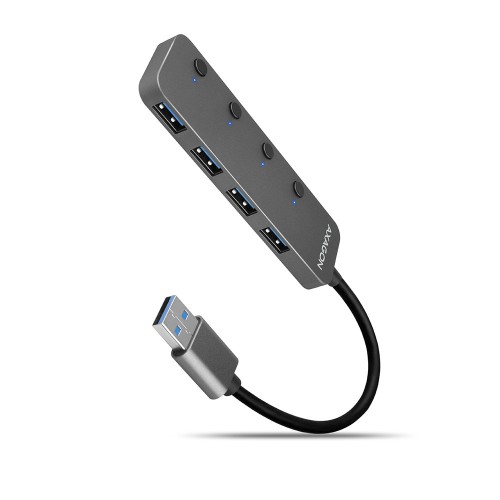 Axagon HUE-MSA Superspeed USB-A Switch Hub 4x USB 3.0 aktiv - 20cm schwarz USB 3.2 Gen 1 (3.1 Gen 1) Type-A 5000 Mbit/s Szary - 2671113