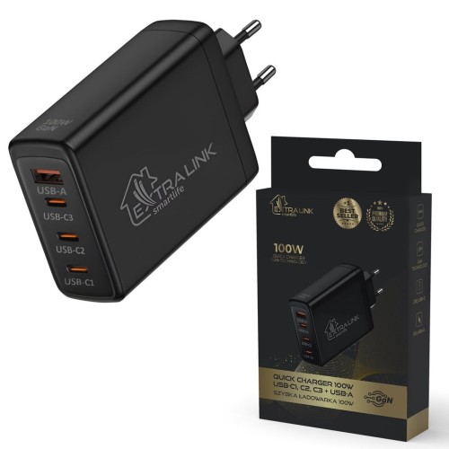 Extralink Smart Life Fast Charger 100W GaN | Ładowarka | 3x USB-C, USB-A, CHARESL01 - 2676761