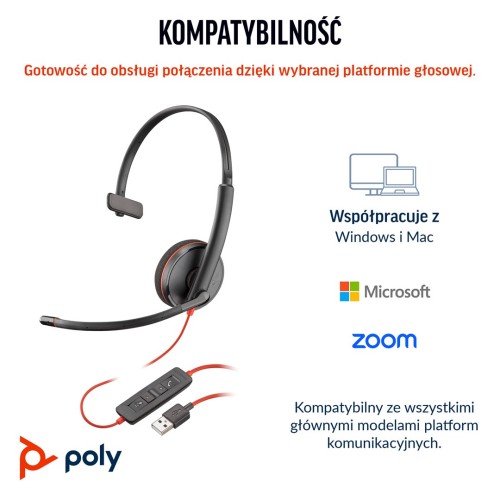Zestaw słuchawkowy Poly Blackwire 3210 Monaural USB-C Black + Adapter USB-C/A (Bulk) - 2684590