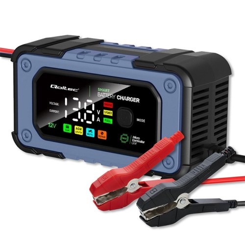 Qoltec Inteligentna mikroprocesorowa ładowarka 12V | 7A | Prostownik do akumulatora AGM LiFePO4 GEL z funkcją naprawy - 2685279