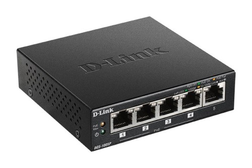 D-Link DGS-1005P/E łącza sieciowe Nie zarządzany Gigabit Ethernet (10/100/1000) Obsługa PoE Czarny - 1889904