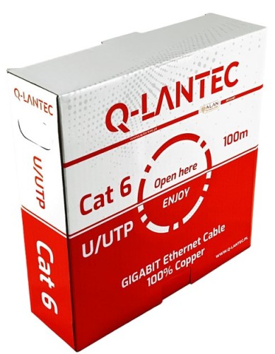 Q-LANTEC Kabel U/UTP kat.6, sieciowy, skrętka, PVC, Eca 4PR, 1Gb/s (10Gb/s do 55m), szary, 100m (KIU6PVC100Q) - 2665255