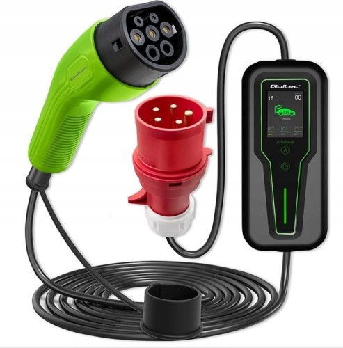 Qoltec Mobilna ładowarka do samochodu elektrycznego EV z regulacją 2w1 Typ2 SCHUKO 3.5kW 230V LCD Przenośna Wallbox 5m - 2311703