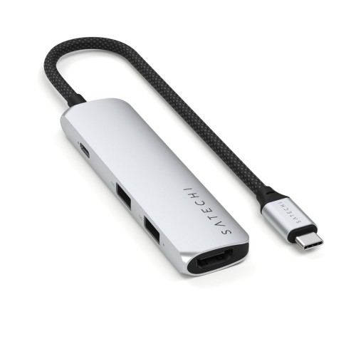 Satechi 4-w-1 USB-C Slim Multiport Adapter 4K - aluminiowy adapter do urządzeń mobilnych USB-C (USB-C, 4K HDMI, 2x USB-A) (silver) - 2693540