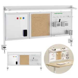 Przegroda biurkowa / organizer Ergo Office, max. obciążenie 10kg, biała i korkowa tablica, szerokość 1250mm, biała, ER-300 W