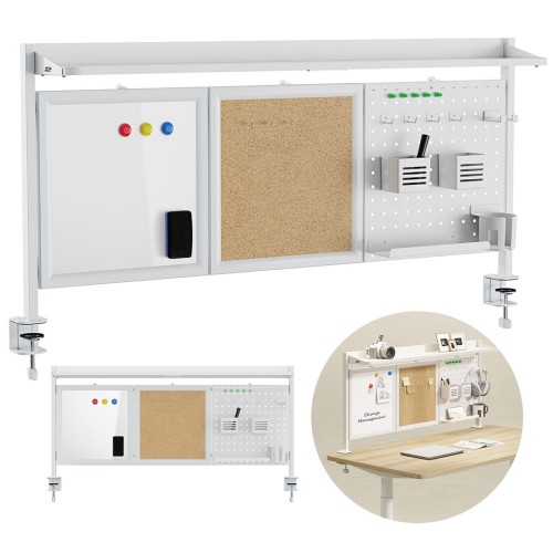 Przegroda biurkowa / organizer Ergo Office, max. obciążenie 10kg, biała i korkowa tablica, szerokość 1250mm, biała, ER-300 W - 2694270