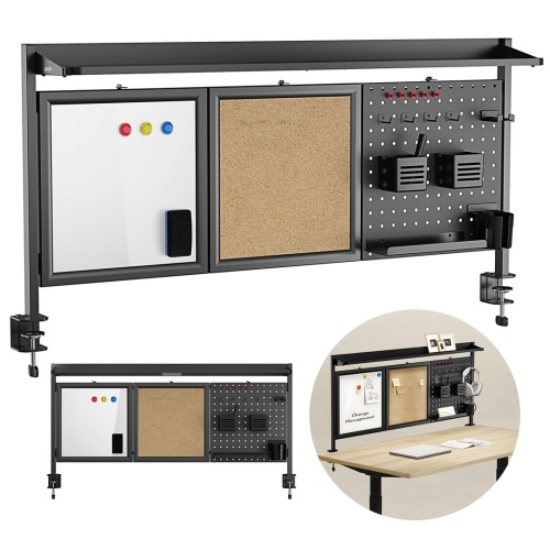 Przegroda biurkowa / organizer Ergo Office, max. obciążenie 10kg, biała i korkowa tablica, szerokość 1250mm, czarna,ER-300 B - 2694271